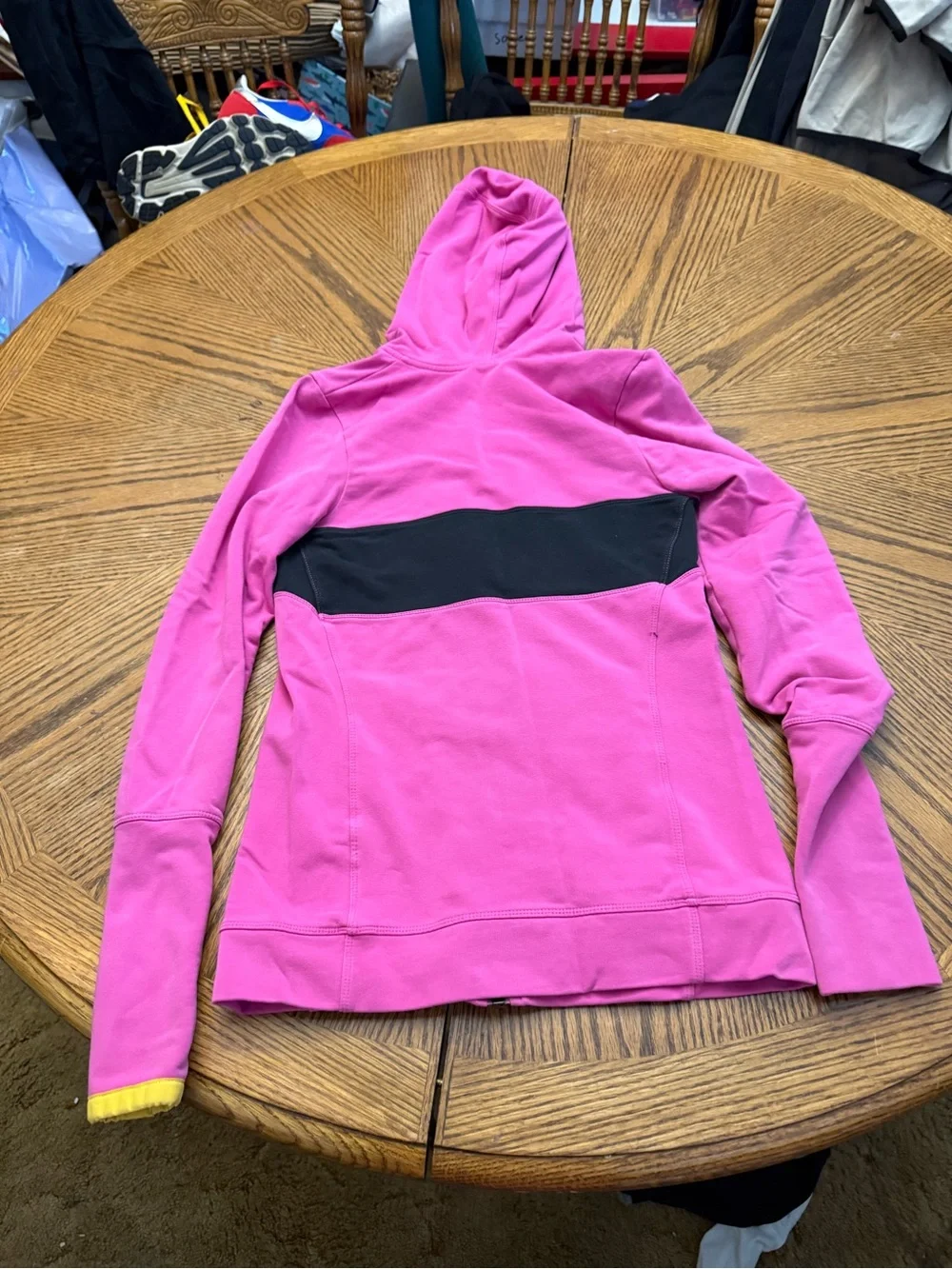 Nike Kids' Pink Hooded Zip Jacket with Black Panel and Yellow Accents